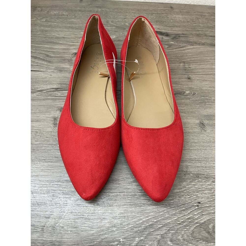 Rouge Helix Women's Red Faux Suede Pointed Toe Ballet Flats - Size 10 M NWT